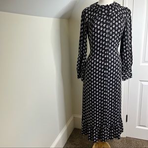 Per Una Collared Black Pink Floral Cottagecore Maxi long sleeve dress